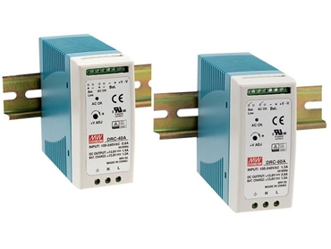 New 40W/60W DIN rail type Security Power Supplies DRC-40 and DRC-60 series from Mean Well Enterprises