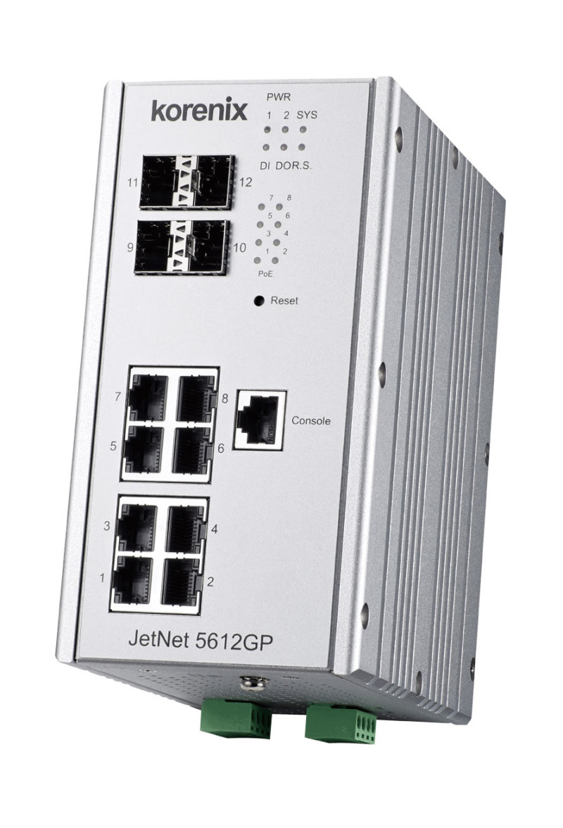Korenix industrial 12 ports Gigabit switch series for Secure Surveillance application
