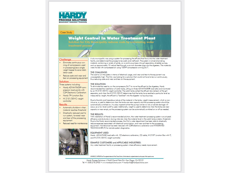 Weight Control In Water Treatment Plant by Hardy Process Solutions