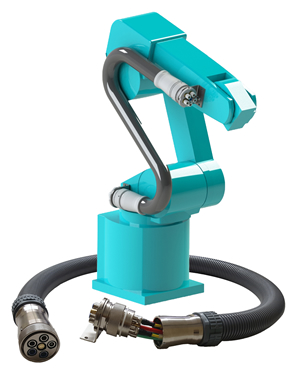 One supply connection for robots - Exchangeable unit supplies robots with pneumatics, fluids and electronics